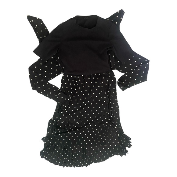 Maje Rivoli Micro-Floral Embroidered Midi Black Dress French Size 38, US Size S - Picture 4 of 10